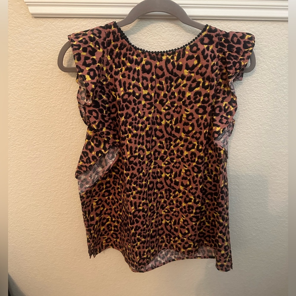LOFT Leopard Print Cutout Back Ruffle Shell - NWT- Size M